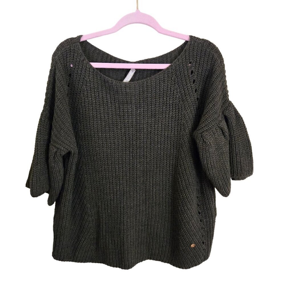 Fly Girl Italian Made Alpaca Blend Olive Green Bell Short Sleeve Sweater Size M